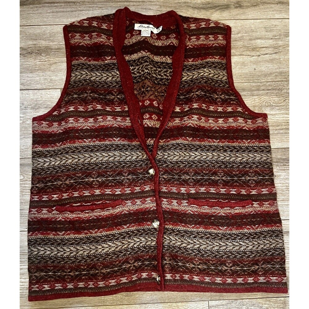 Eddie Bauer Vintage Wool Vest Sleeveless Cardigan XL Button Up Dark Academia